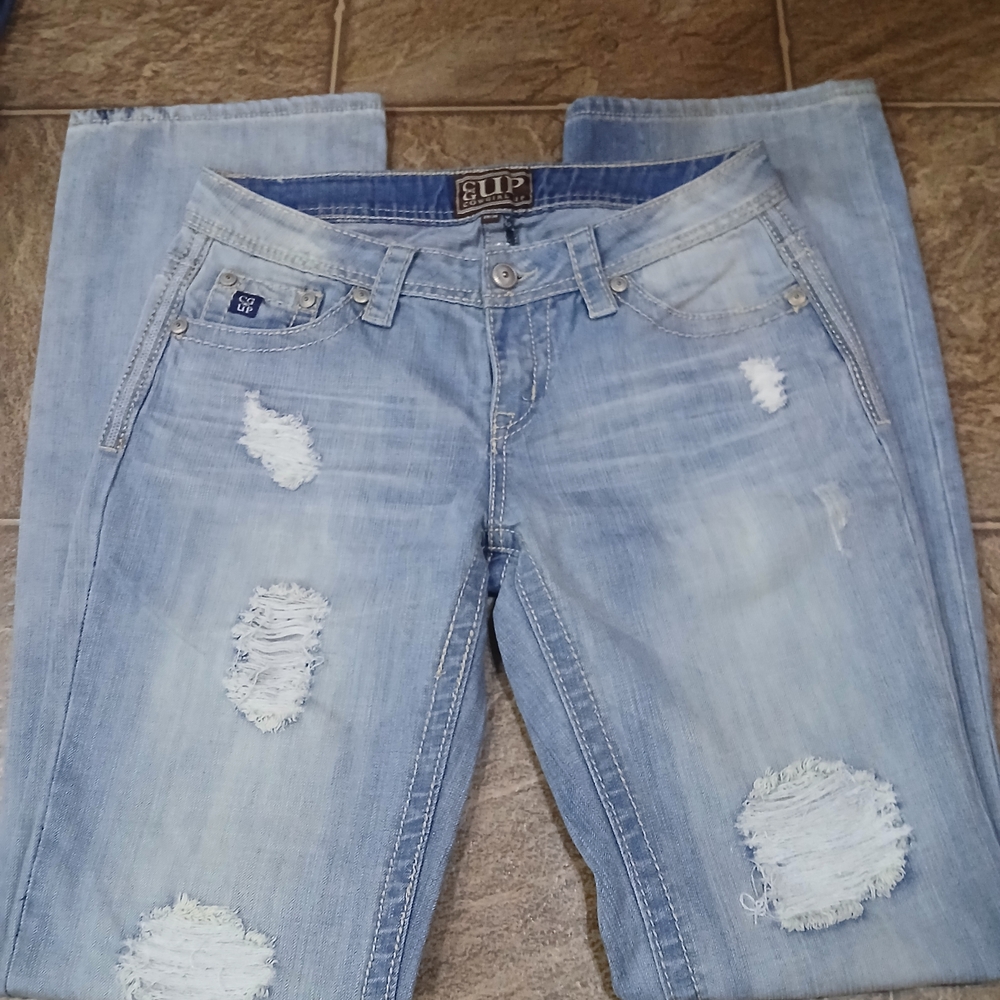 CG Up Cowgirl Up Light Wash Distressed Women’s Bootcut Fit And Flair Denim Jeans